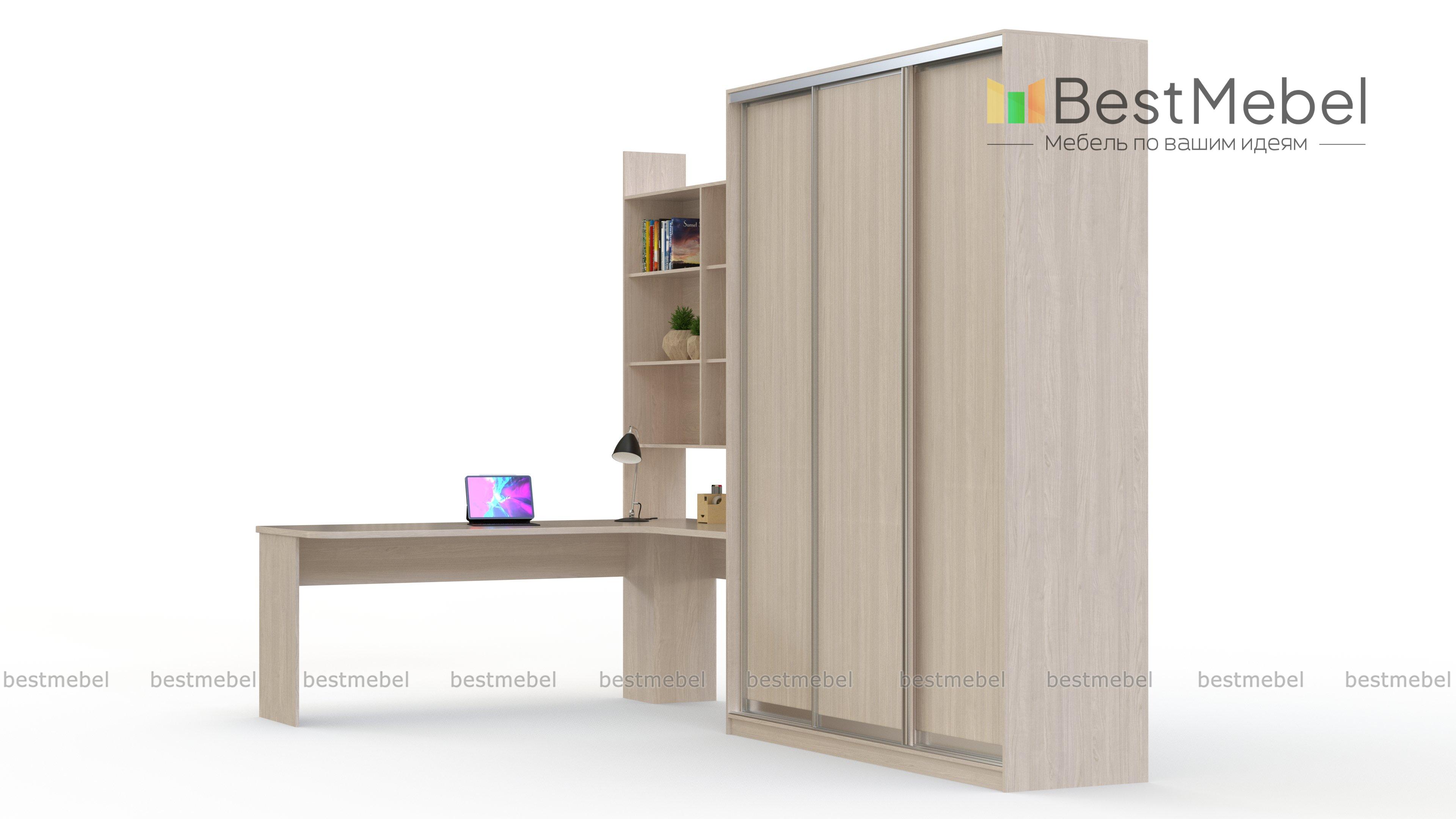 Угловой шкаф купе со столом Лайм-15 BMS - Фото