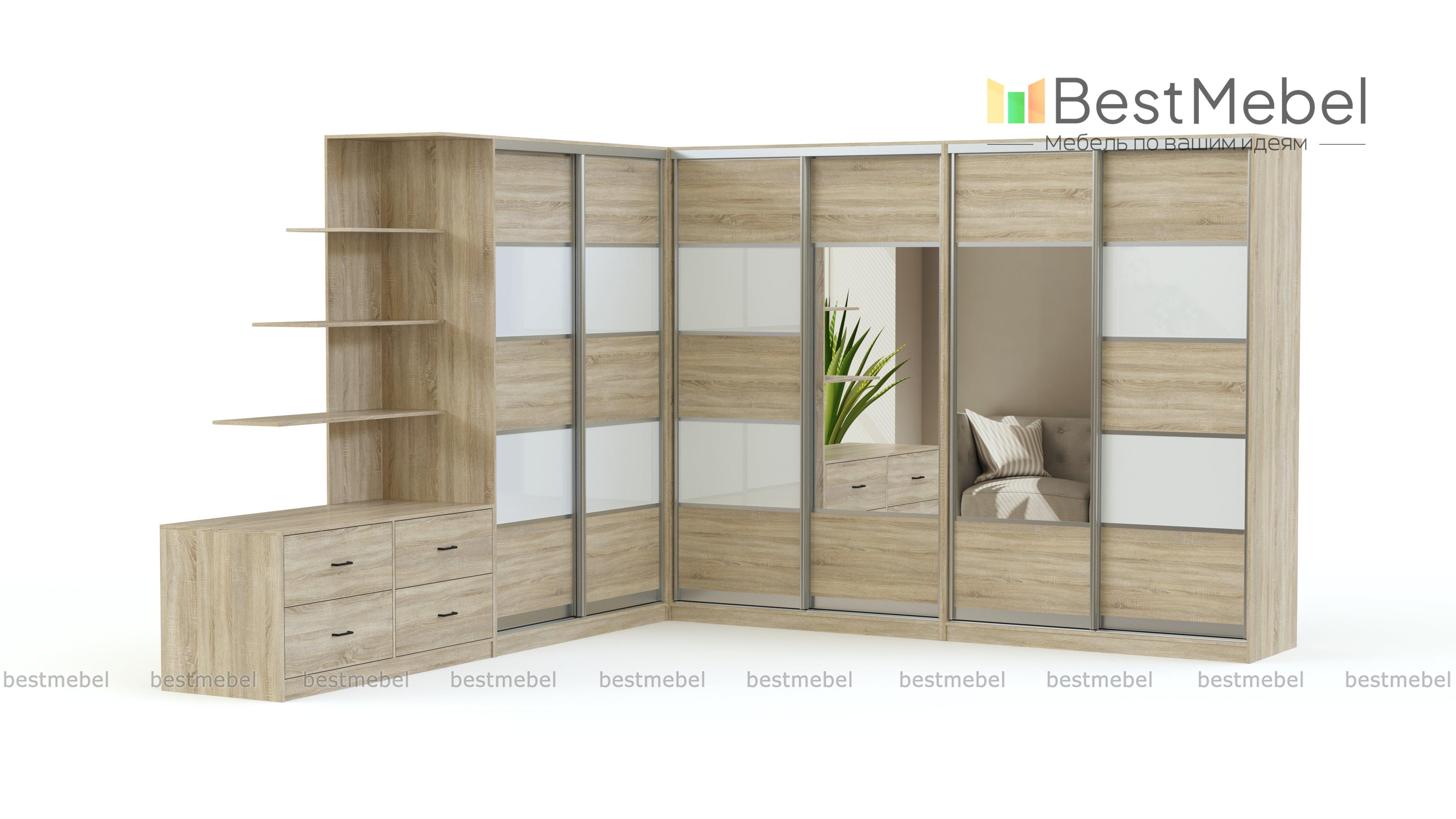 Шкаф-купе Г-образный с тумбой Шекспир BMS - Фото