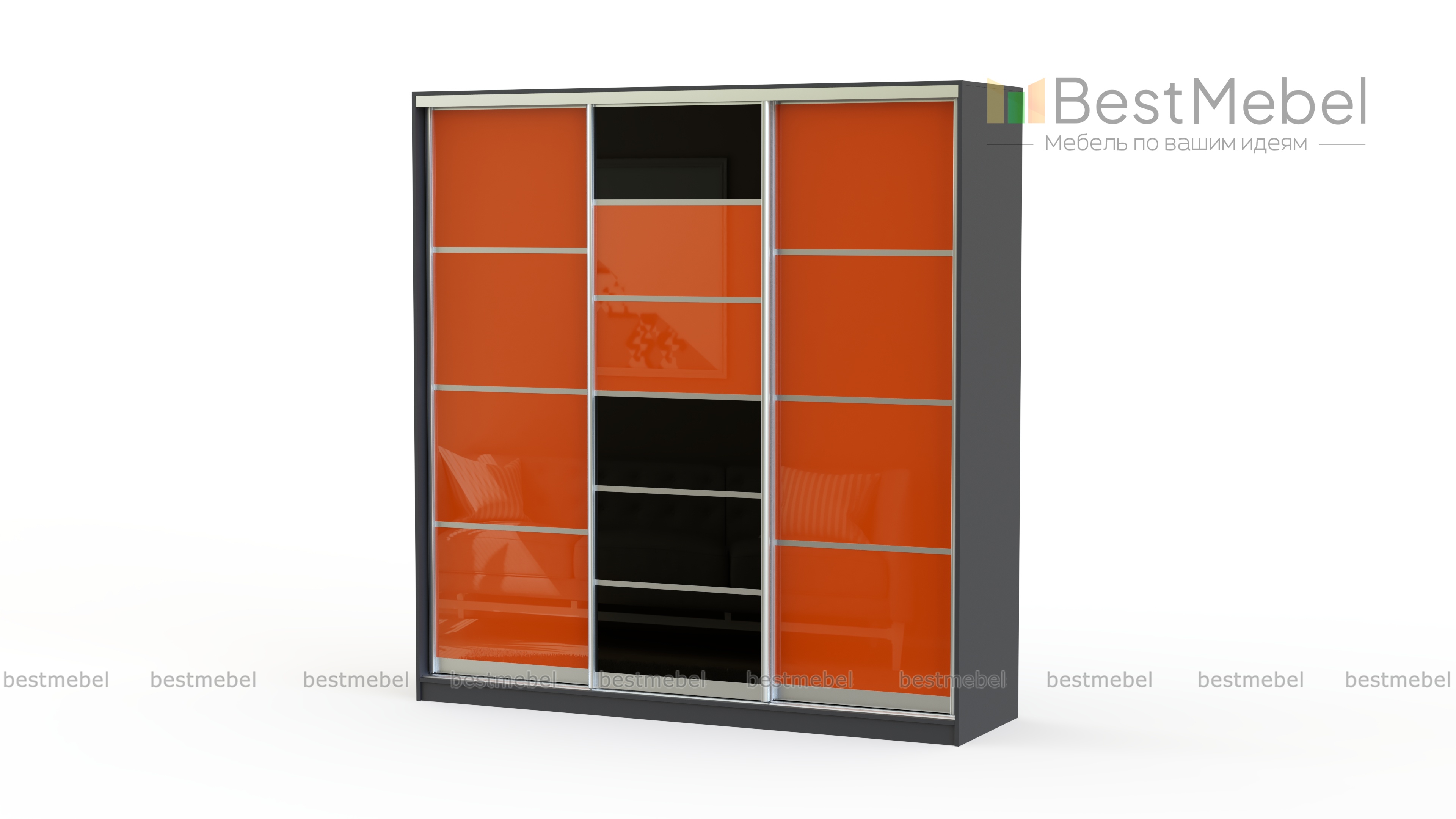 Шкаф-купе трехдверный Классик Цветные стекла BMS