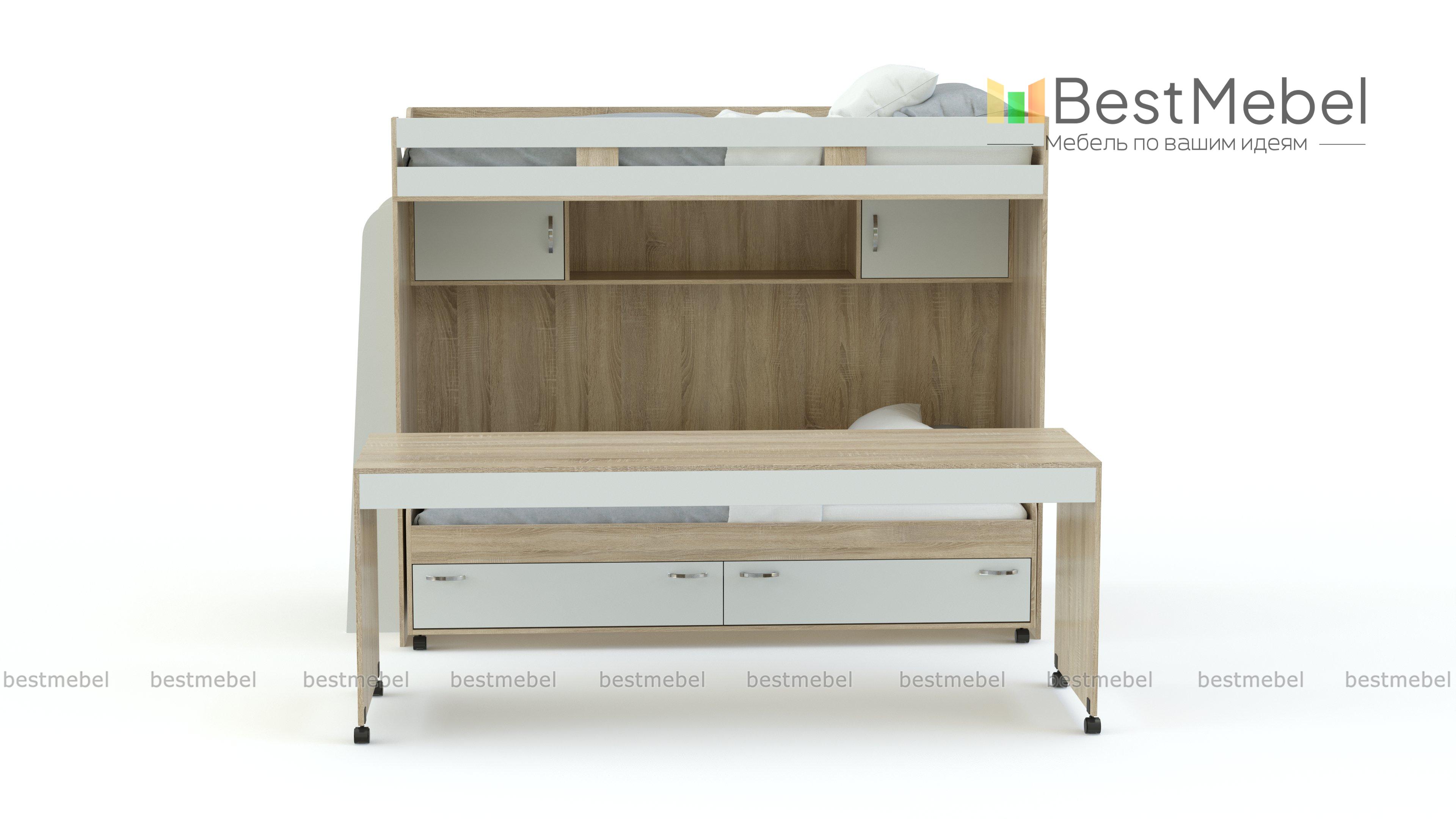 Двухъярусная кровать со столом Фанни 9 BMS - Фото