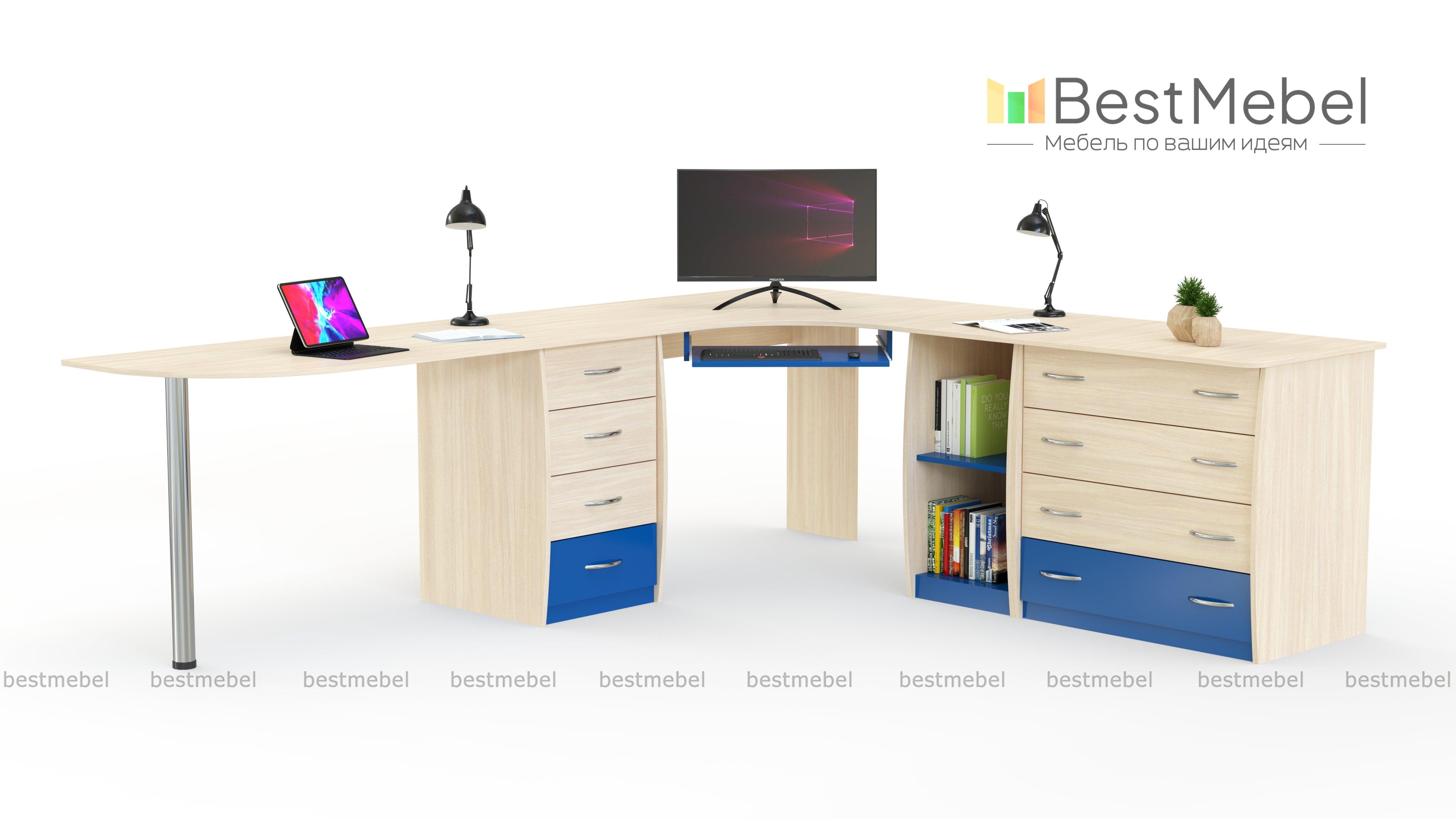 Угловой письменный стол для двоих Нико 88 BMS - Фото