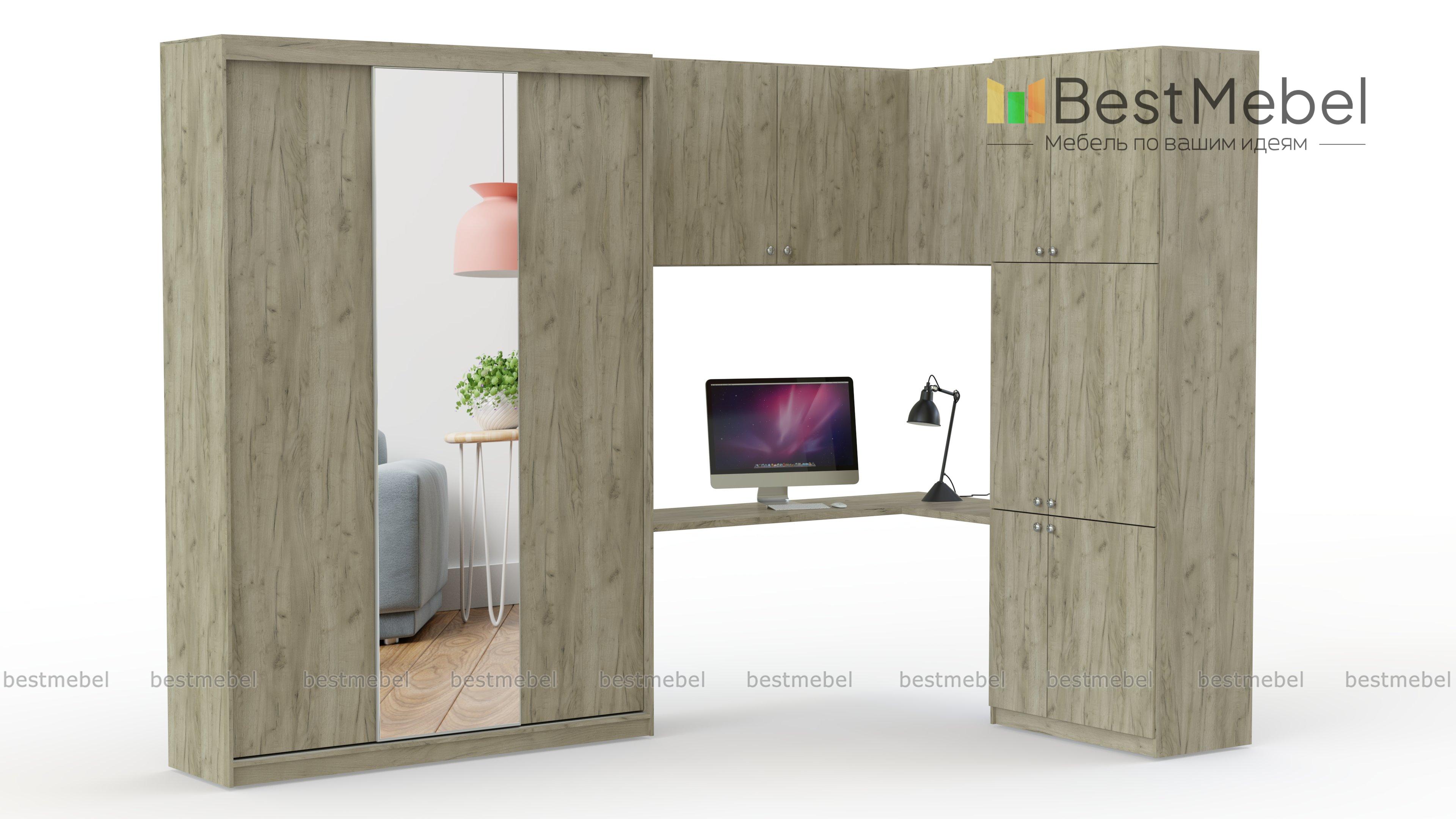 Шкаф-купе с зеркалом и столом Моника BMS - Фото