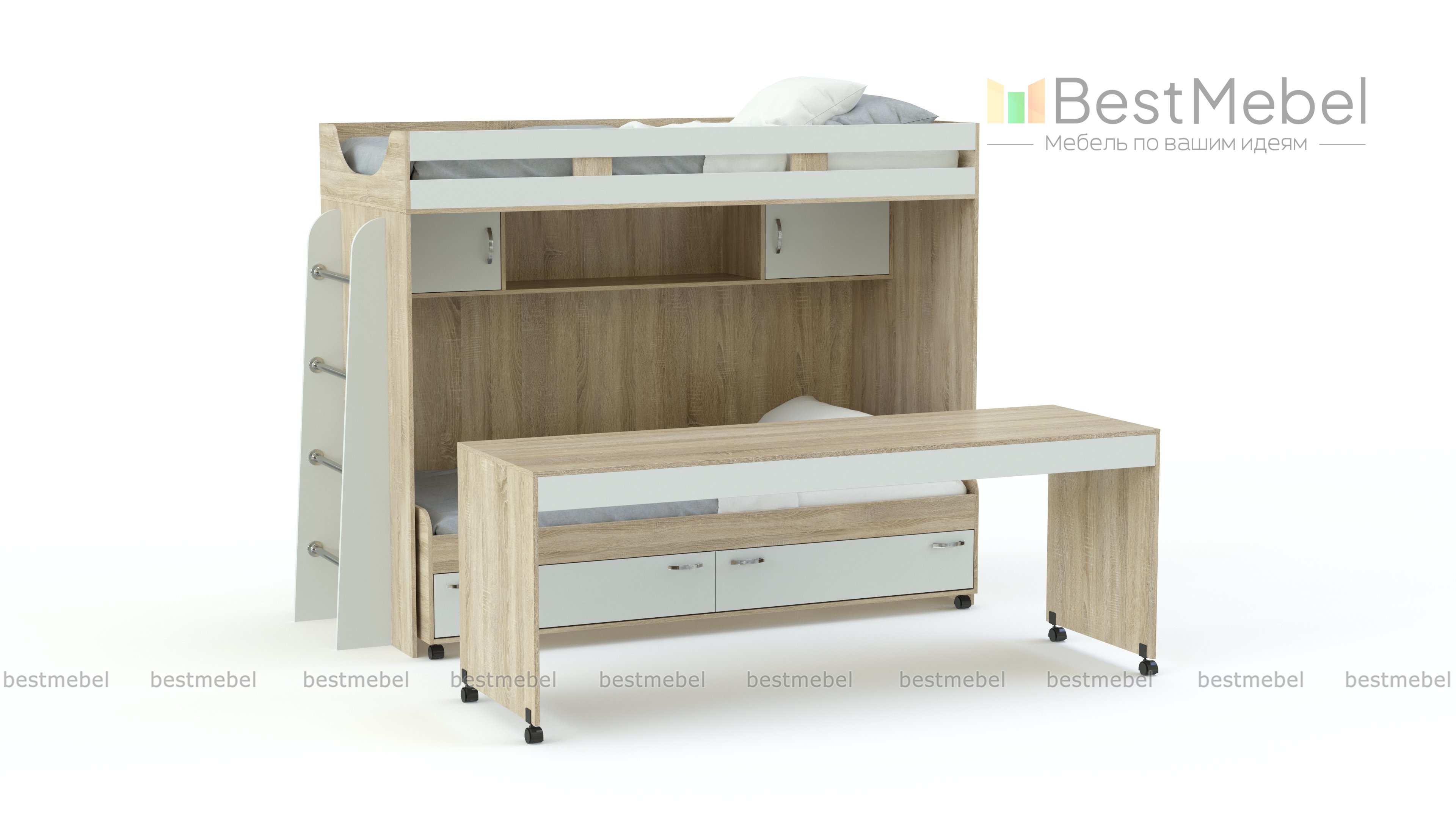 Двухъярусная кровать со столом Фанни 9 BMS